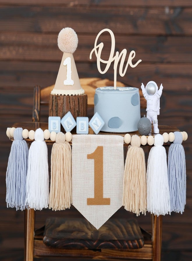 DCJHFJ 1st Birthday Highchair Banner Decorations For First Boys Khaki Cone Hat With One Cake Topper Photo Backdrop - Image 1